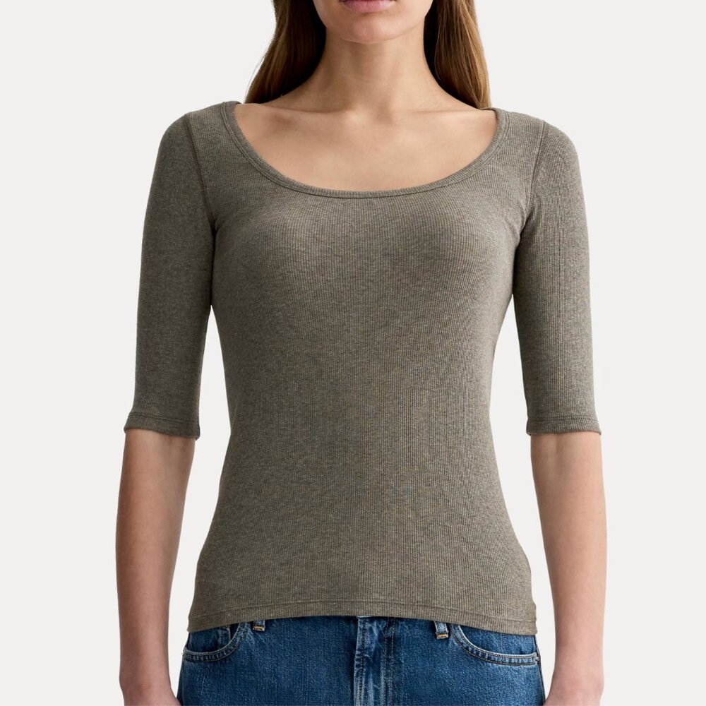 Everlane The Luxe Rib Scoop-Neck Tee - Heathered Fatigue